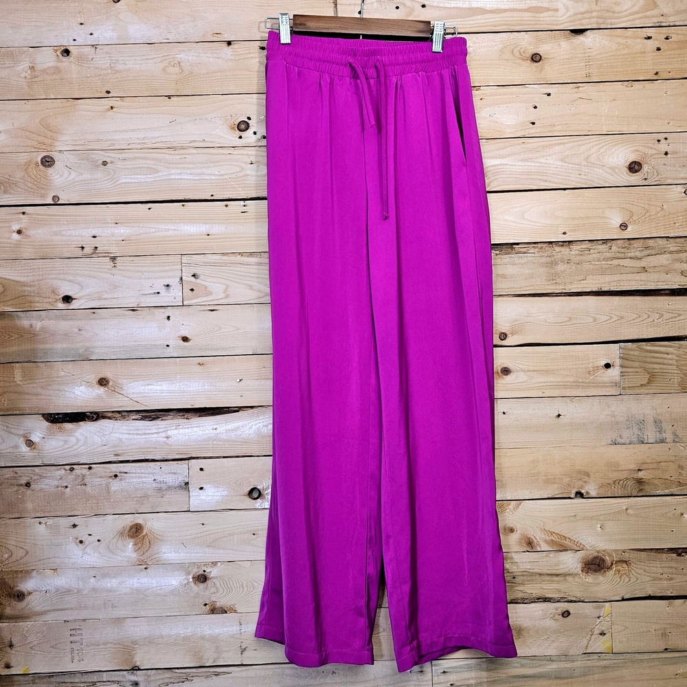Toppies Magenta Wide Leg Drawstring Pants High Rise Purple Flowy Trousers Small